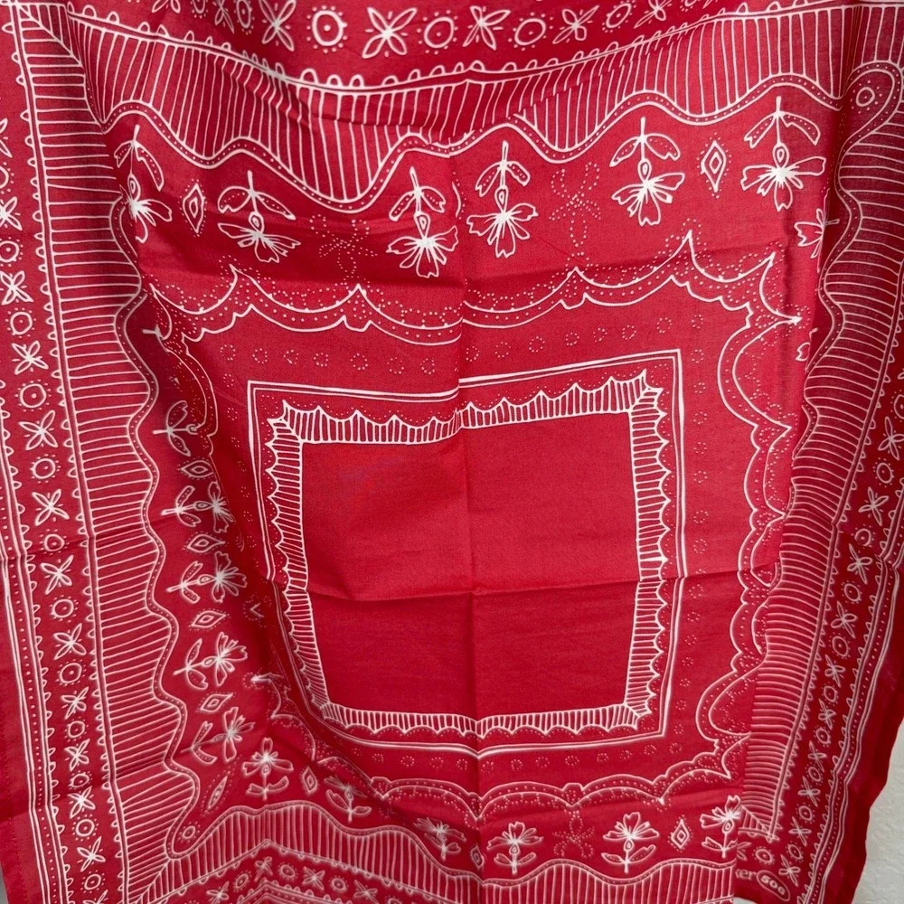 Handker Red White Floral Geometric Square Bandana Scarf Headwrap NEW